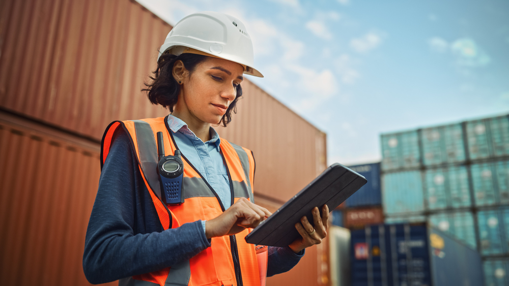 Female,Industrial,Engineer,Inspector in Container Terminal